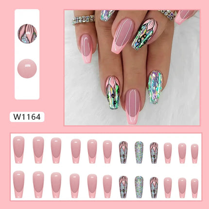 Fresh Flower 24 Pcs Press on Nails Pink Nail polish Glossy Artificial Finger Manicure Reusable False Nails for Women