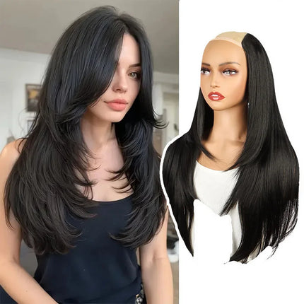 22Inch Synthetic Long Micro Curly Layered Hair Extension Patch Natural Looking Invisible One Piece Wig for Women