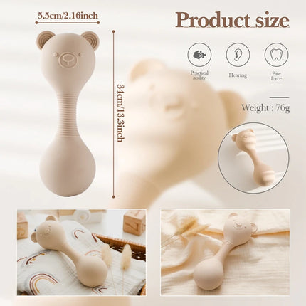 Silicone Baby Rattle Toy Food-grade Baby Teething Tape The Cartoon Bear Shakes The Music Toy Babies' Sensory Touch Toy Baby Gift