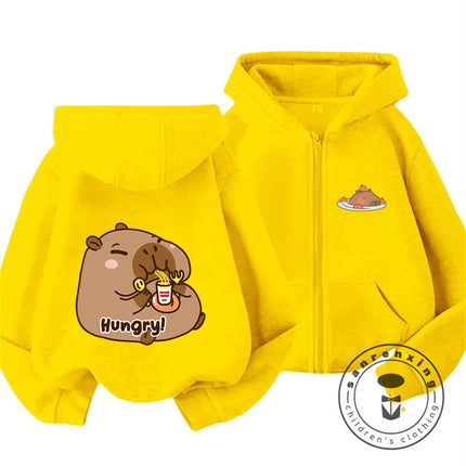 Kids Autumn Winter Capybara Hooded Zip Sweatshirt Boys Girls Cute Kawaii Trendy Cartoon New Style Hoodie 3 14Y