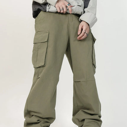 3D pockets, street-bombing workwear, trendy functional lacing, loose-fitting casual pants, men's straight-cut fashion