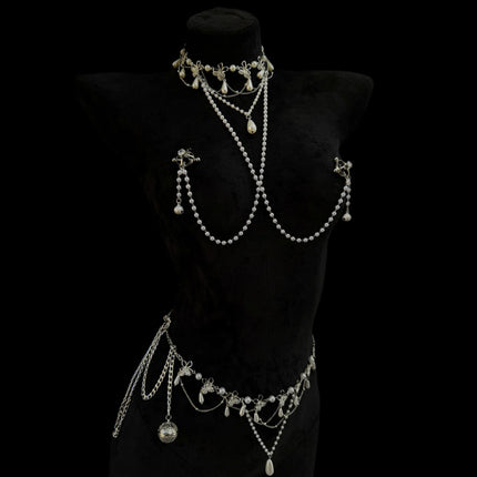 Metal Pearl Tassel Nipple Clamps Body Chain Nipple Massage Collar Body Restraint BDSM Adult Toy Stimulation Couples Foreplay 18+