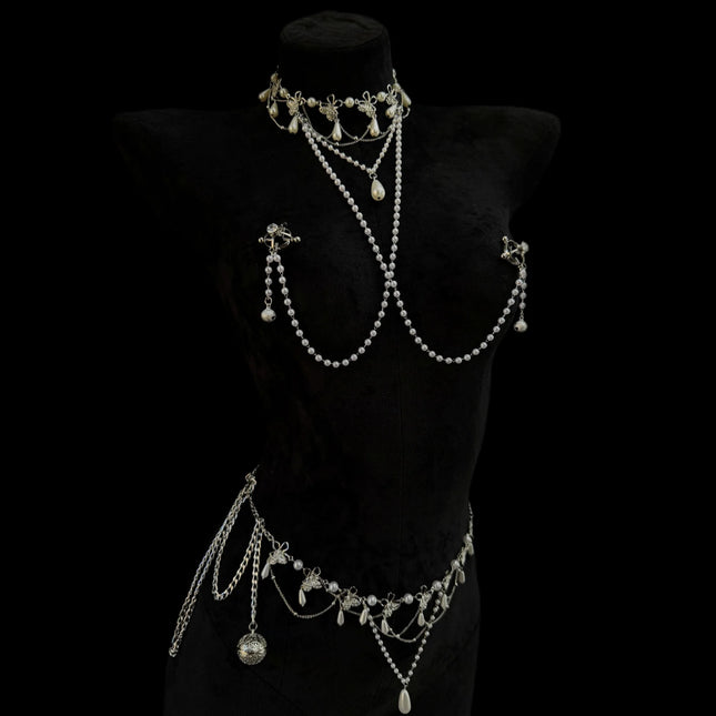 Metal Pearl Tassel Nipple Clamps Body Chain Nipple Massage Collar Body Restraint BDSM Adult Toy Stimulation Couples Foreplay 18+