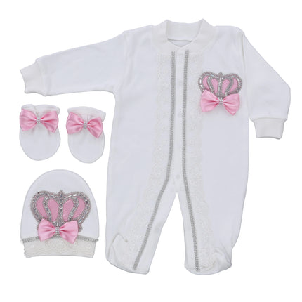 Original UK Prince Take Me Home Outfit Baby Crown Jewels set Baptism Bling Outfit Rubybelleb Light Blue 3pcs Layette Swaddle Set