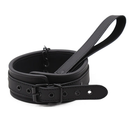 BDSM PU Leather Collar with Leash Padded Neck Restraint Slave Bondage Adult Sex Toy for Women Men Fetish Role Play Gear
