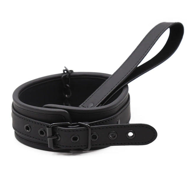BDSM PU Leather Collar with Leash Padded Neck Restraint Slave Bondage Adult Sex Toy for Women Men Fetish Role Play Gear