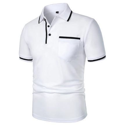New Summer Men's Short Sleeve Polo Shirts Solid Business Casual Tees Fashion Breathable Loose Patchwork Tops Pockets Male Polos