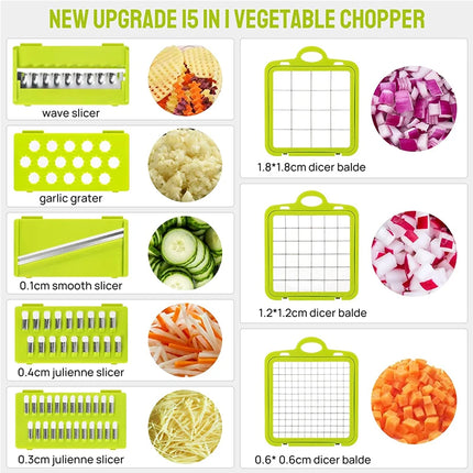 LMETJMA New 22 in 1 Vegetable Chopper Dicer Onion Chopper with 13 Blades and Container Veggie Mandoline for Potato Tomato KC0458