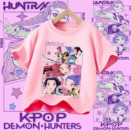 2026 New Huntrix Girls' Shirt Rumi Zoey Mira Graphic Print T-Shirt for Teens and Toddlers Spring/Summer Demon Hunter T-Shirt