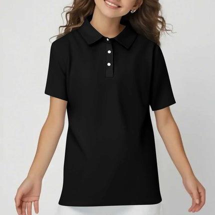 Children's Solid Color Polo Shirt Fashion Sports T-shirt Girl Lapel Casual And Comfortable Short Sleeves Tops