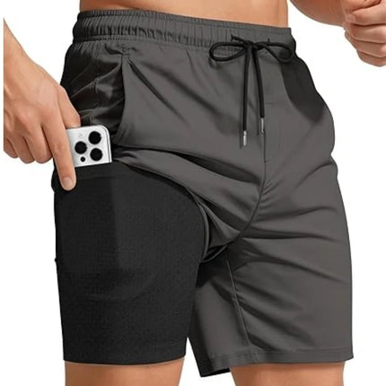 2026 Summer Men's Swim Trunks 5 Inch With Compression Liner Board Shorts Bathing Suits Pockets Beach Swimsuits Surfing LYZ095