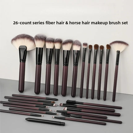 26-Piece Rosewood Pro Makeup Brush Set Premium Animal Hair Eco-Friendly Soft Brushes for Contouring, Blush & Highlighter