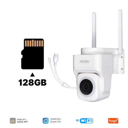 MOES 3MP Smart Security Camera with Tuya WiFi, Wireless/Wired RJ45, IP65 Waterproof, Motion Tracking & Full Color Night Vision