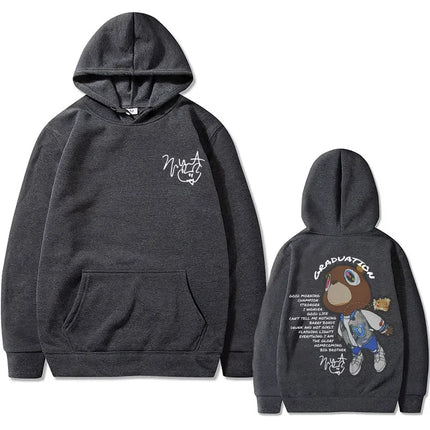 Rapper Kanye West Graduation Graphics Hoodies Male Black Clothes Cool Gothic Streetwear Men Hip Hop Fashion Oversized Sweatshirt