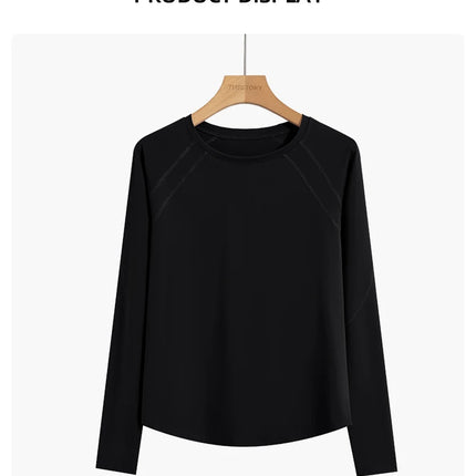 DRUR Women Long Sleeve Yoga Shirt Quick Dry Breathable Workout Top O-Neck Lightweight Pilates Running Tee Activewear Gym Clothes