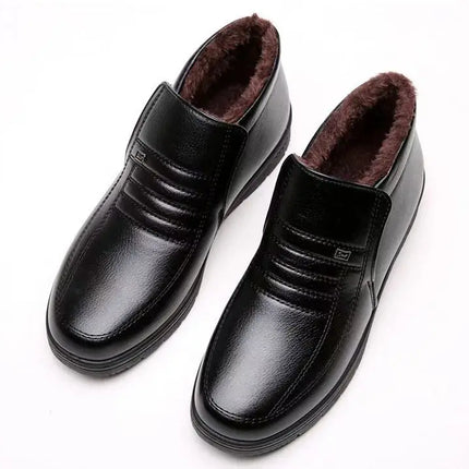 Men's Winter Thickened High-Top Cotton Shoes Warm Fleece Lined Leather Boots Anti-Slip Comfortable for Elderly And Dad