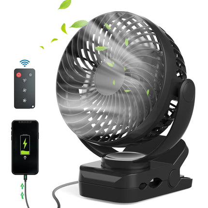10000mAh rechargeable battery camping fan, three-speed, remote control with hook, 360° rotation