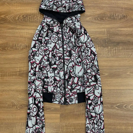 New Japanese Subculture Cat Ear Zipper Hoodie European and American Original Doll Print Cute Cool Double-sided Wearing Jacket
