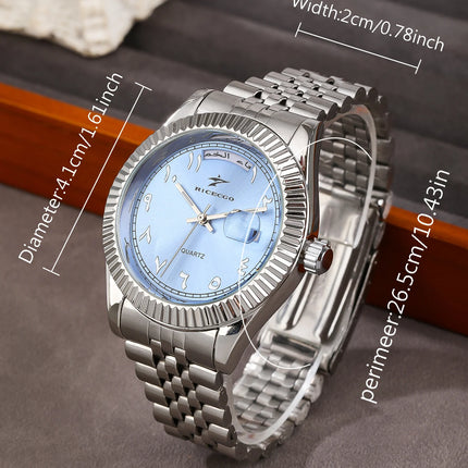 Business Mens Watches Stainless Steel Luxury Quartz Movement Wristwatch Clock Casual Chronograph for Holiday Couple Gift