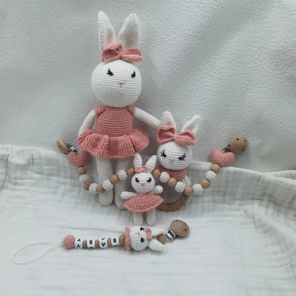 1 Set DIY Crochet Bear Baby Teether Newborn Bunny Rattle Toy Wooden Molar Teething Ring Pacifier Clips Chain Set Baby Stuff
