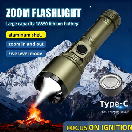 Flashlight Lighter & Power Bank Combo,Rechargeable,Zoomable Super Bright Beam,5 Modes Flashlight for Outdoor Camping Emergency