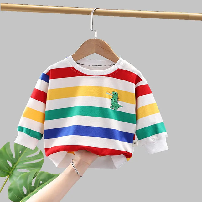 Spring Autumn Pullover Sweaters New Children's Wear Boys Stripe T-shirt Girls' Sweatshirt Baby Loose Long Sleeve Children's Top