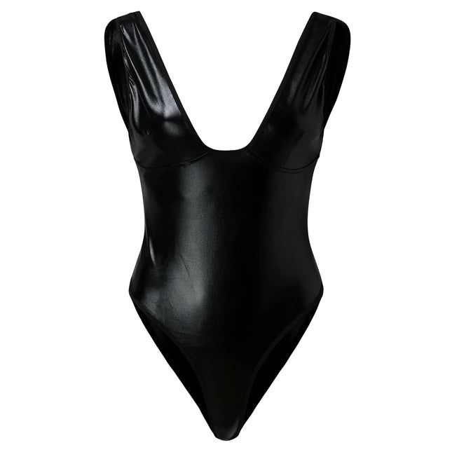 Sexy Lingerie Faux Leather Bodysuit Women Crotchless Underwear Sleepwear High Cut Thong Bodysuit Lenceria Erotic Sexy Costumes