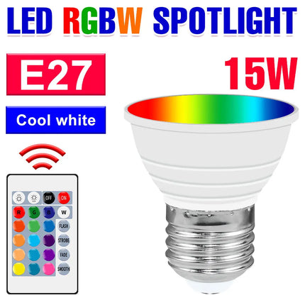 15W LED E27/E26 Light Bulb RGBW Spotlight GU10 IR Remote Control Ceiling Lamp E14 LED Chandelier Bulbs MR16 For Home Party Decor