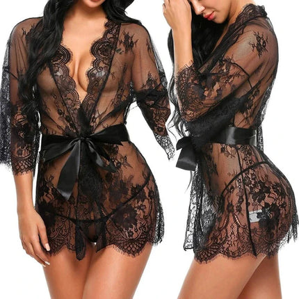 Halter Nighties Ladies Sheer Mesh Nightwear Lace Chemise Lingerie See Through Negligees Erotic Sexy Exotic Nightgowns For Women
