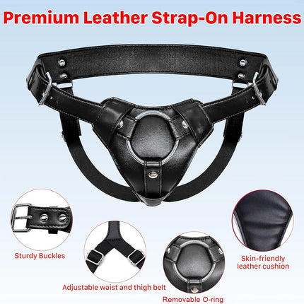Strap On Dildo Harness Adjustable Waist and Thigh Soft Nylon Vegan Leather Belt with 2 Size Metal O-Rings for Lesbian Gay Couple