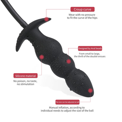 Expansion Diameter 14cm Inflatable Dildo Anal Plug with 5 Beads Built-in Silicone Column Huge Butt Plug Ass Dilator Anal Sex Toy