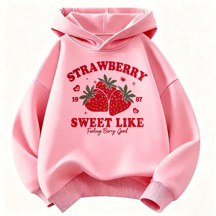 Kawaii Sweet Strawberry Design Printed Hooded Kids Children's Sweatshirt Cute Hoody for Boys Girls Autumn Spring Casual Hoodies