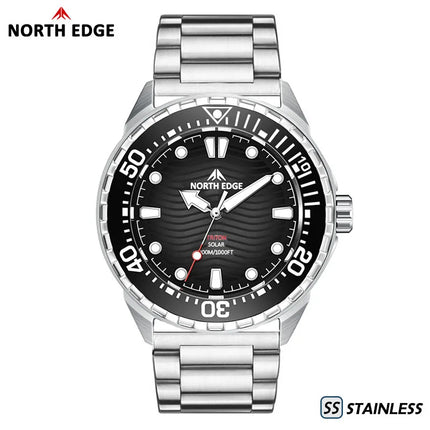 NORTH EDGE TRITON-TI Titanium Stainless Solar-Powered Diving Watch Luxury Quartz Watches For Men 300M Waterproof 180+ Day Power