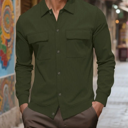 New 2025 Men's Casual Fashionable Long Sleeve Corduroy Shirt Cardigan Summer Season Neutral Minimalist Style Origin China