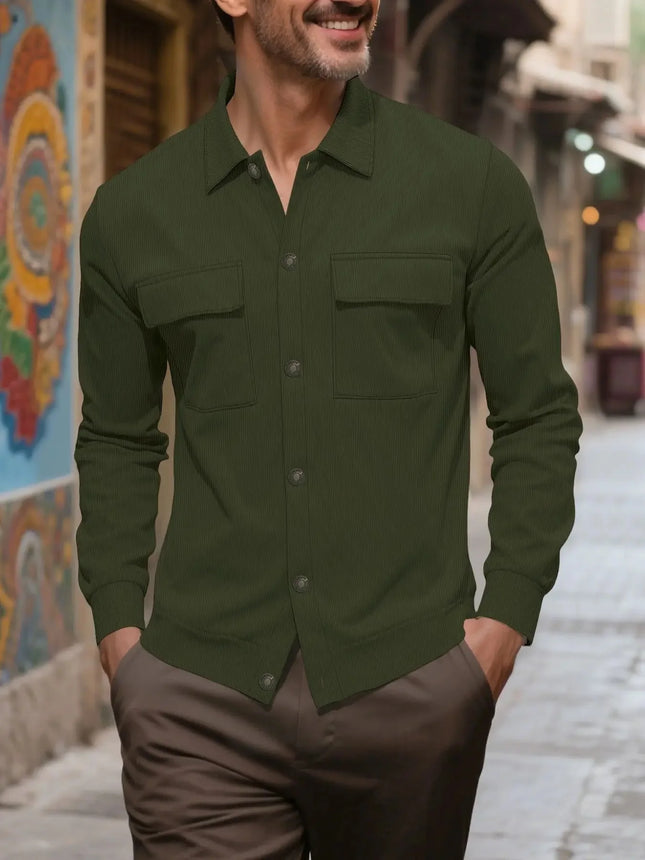 New 2025 Men's Casual Fashionable Long Sleeve Corduroy Shirt Cardigan Summer Season Neutral Minimalist Style Origin China