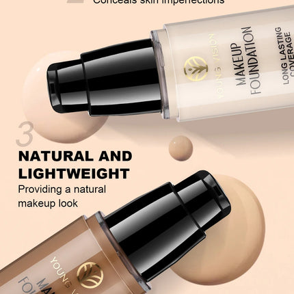 Long-Lasting Waterproof Liquid Foundation with Oil Control & Moisturizing, High Coverage Sweat-Resistant Concealer for Women,