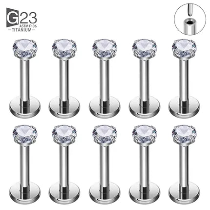 10pcs 20/18/16g G23 Titanium Piercing CZ Lip Labre Earrings set Lip Stud Ring Tragus Free Spiral Cartilage Jewelry For Women