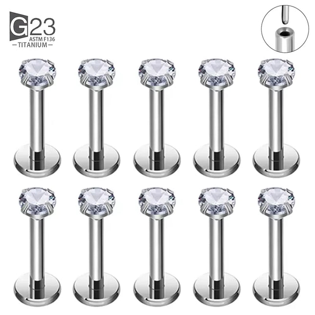 10pcs 20/18/16g G23 Titanium Piercing CZ Lip Labre Earrings set Lip Stud Ring Tragus Free Spiral Cartilage Jewelry For Women