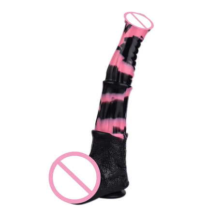 FAAK Colorful Silicone Ribbed Fantasy Horse Knot Dildo with Suction Cup Anal Sex Toys Soft Girthy Huge Fake Penis for Women
