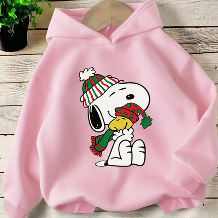 Childrens Peanuts Snoopy Hoodie Boys Girls Kawaii Cartoon Puppy Dog Graphic Hooded Sweatshirt Winter Leisure