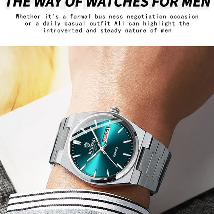 BINBOND  Luxury Men Quartz Watch Waterproof Date Week Luminous Wristwatch Stainless Steel Men's Watches Male Clock Sports Reloj