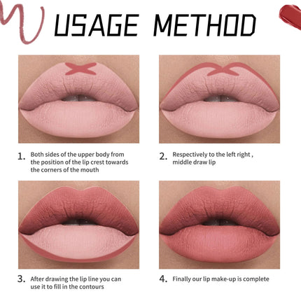 12pcs Professional Lip Liner Pens Set 12 Colors Matte Non-Stick Nude Lipstick Pencils Long-Lasting Moisturizing Lip Makeup Kit
