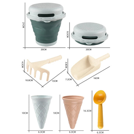 Beach Toys Collapsible Bucket Collapsible Carrying Bucket Sand Bucket 7-in-1 Toys, Shovel Rake Ice Cream Toys Kids Beach Toy