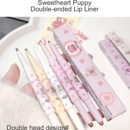 Lovely Sweet Doggie Double-ended Lip Liner Velvet Matte Pearlescent Lipstick For Outline Full Lips Cappuvini Nude Lip Pencil