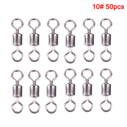 50PCS Fishing Bearing Rolling Swivel Solid Ring Lures Connector 11 Size