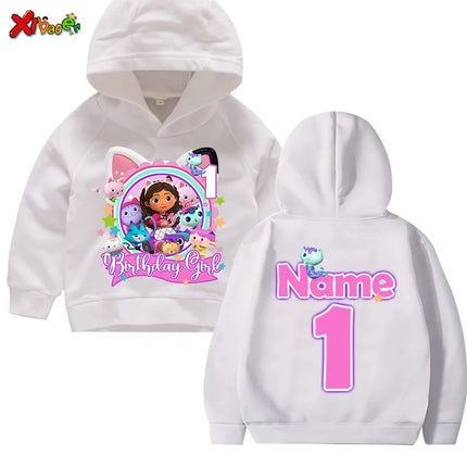 Hoodie Girls Gabby Birthday Outfits Children Sweatshirts Birthday Girl Clothes Custom Name Children Kids Clothing Sweaters 5th