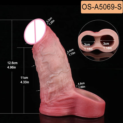 SXXY Super Real and Soft Penis Sleeve With Close Head Silicone Girth Enhancer For Men Penis Extend Reusable Condom Sex Toy