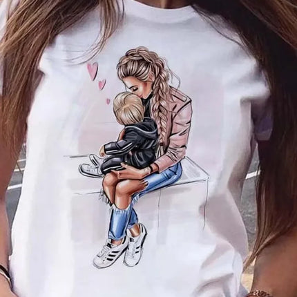 Cartoon Mom Son Daughter Printed Kids T-Shirt Summer Casual Harajuku Girls Boys Short Sleeve Fashion Cotton Children Clothes Tops