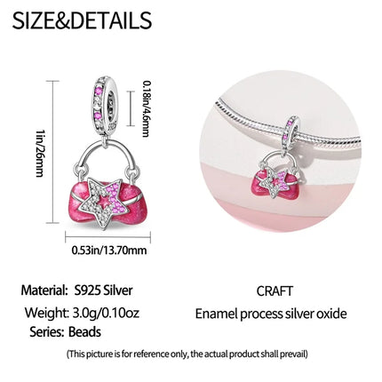 100% 925 Sterling Silver Fashion Pink Princess Skirt Bag Lipstick Charms Beads Fit Qikaola Original Bracelets DIY Jewelry Gifts