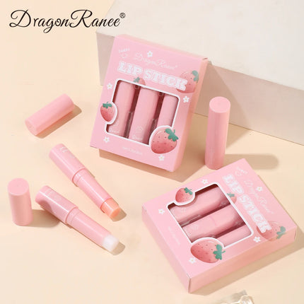 Dragon Ranee  3-Piece Set Thermochromic Moisturizing Lip Balm Hydrating Color-Changing Fruit Strawberry Colorless Pink Lipstick